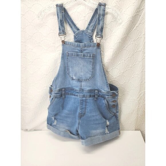 Encore Women's Denim Shortalls with Stretch Size 11 distressed adjustable strap - Picture 1 of 8